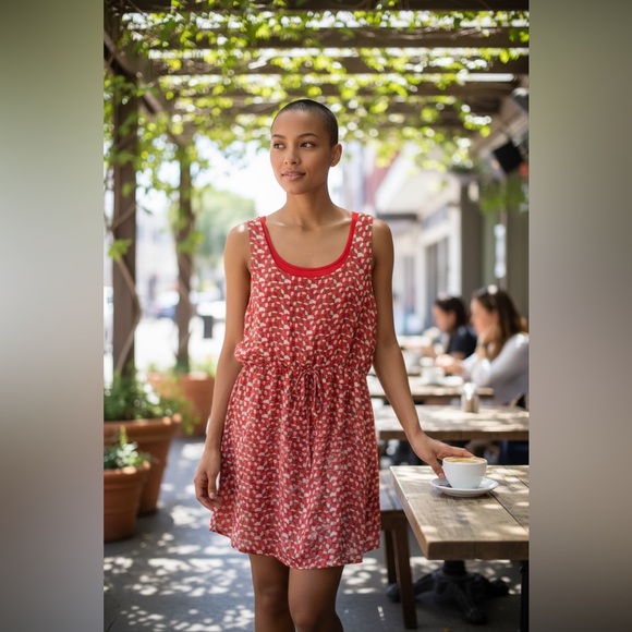 Red Sleeveless Draw String Dress, Like New ! - Picture 5 of 7